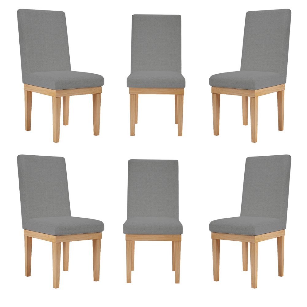 KIT 6 Cadeiras Reforçadas para Mesa de Jantar Tecido Linho Cor:Linho Grafite