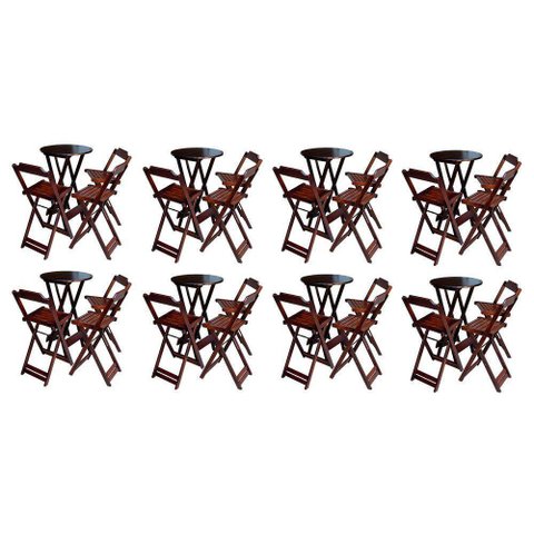 Kit 8 Jogos De Mesa Bistrô De Madeira Dobrável Com 3 Banquetas - Imbuia