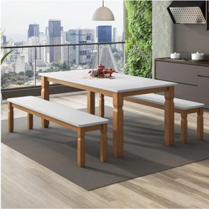 Conjunto para Jardim Mesa 182cm com 2 Bancos Rústicos Corona Ideal 