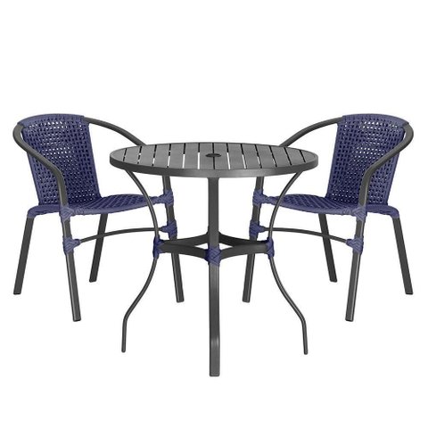 02 Cadeiras Floripa e Mesa Roma 80cm Preta Trama Original Azul