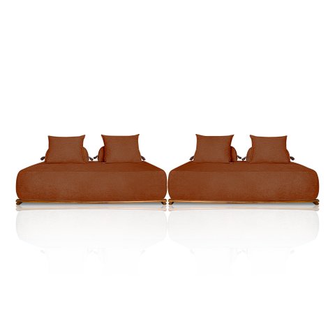 Sofá Modulado com Almofadas Soltas Pés Madeira Maciça 320cm Homer Bouclê Terracota G63 - Gran Belo