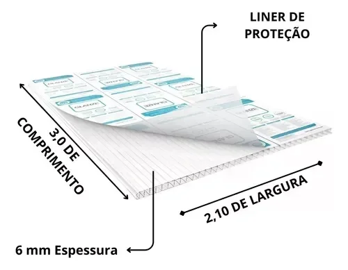 Chapa Policarbonato Alveolar Fume 2,10x3,00 6mm - 2