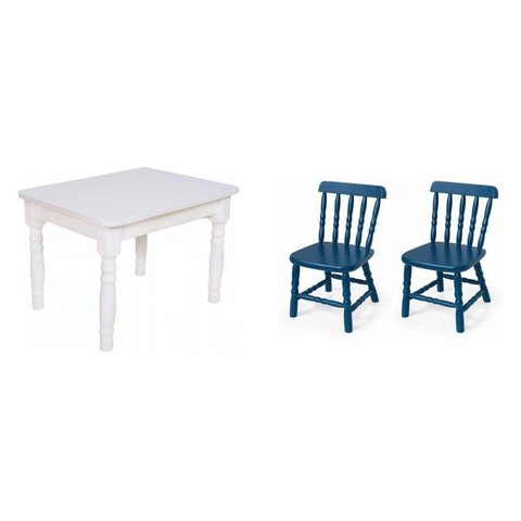 Conjunto Infantil Mesa 68x52cm com 2 Cadeiras Madeira Maciça Azul