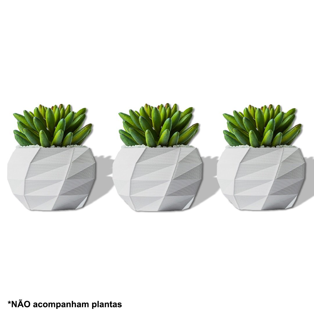 Kit 3 Vasos Decorativos Geométrico 3D para Suculentas - Pequeno - Branco