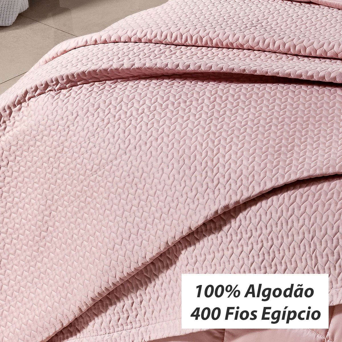 Cobre Leito Solteiro 400 Fios Egípcio 100% Algodão Rosa + Jogo de Cama - 5 Peças - 3