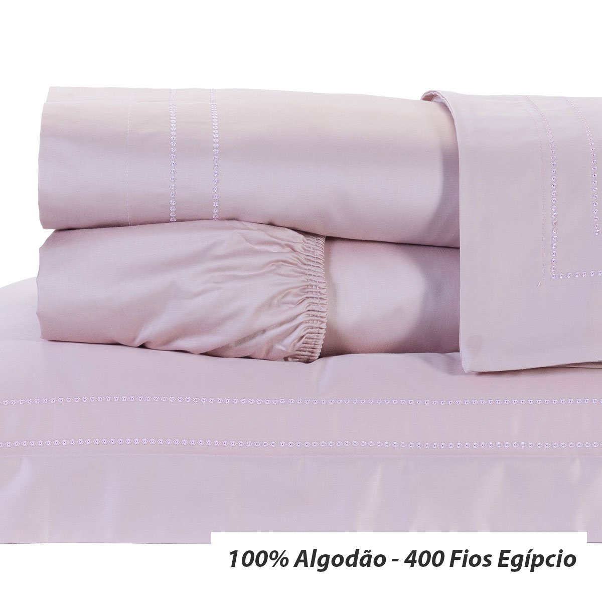 Cobre Leito Solteiro 400 Fios Egípcio 100% Algodão Rosa + Jogo de Cama - 5 Peças - 5