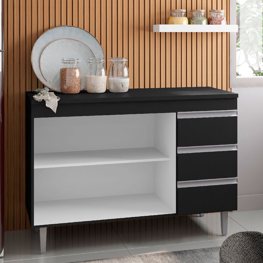 Balcão de Cozinha 100 cm Andréia AJL Móveis Cor Preto - 4