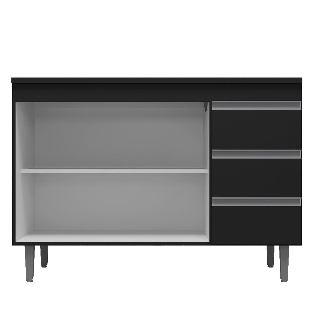 Balcão de Cozinha 100 cm Andréia AJL Móveis Cor Preto - 3