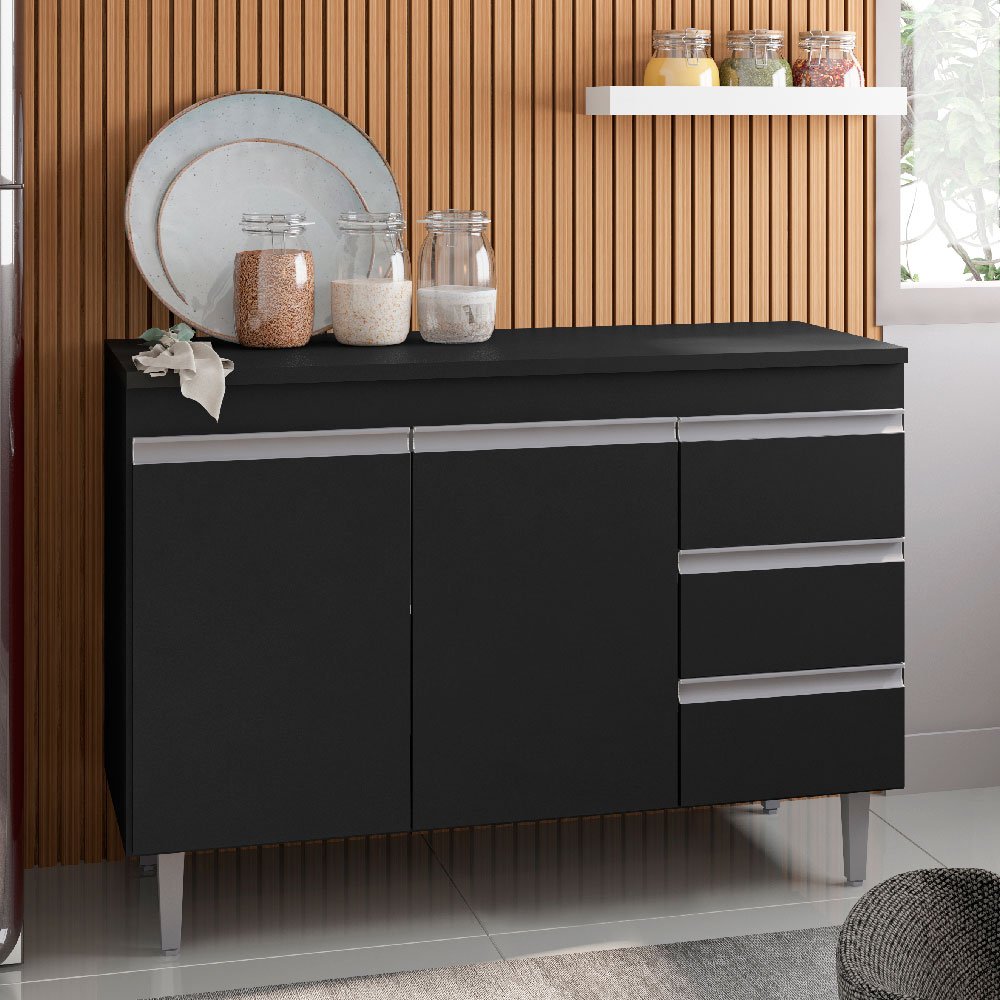 Balcão de Cozinha 100 cm Andréia AJL Móveis Cor Preto - 1