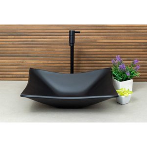 Conjunto Preto Fosco Banheiro Cuba de Vidro Retangular 38 Cm + Torneira Link + Válvula Click
