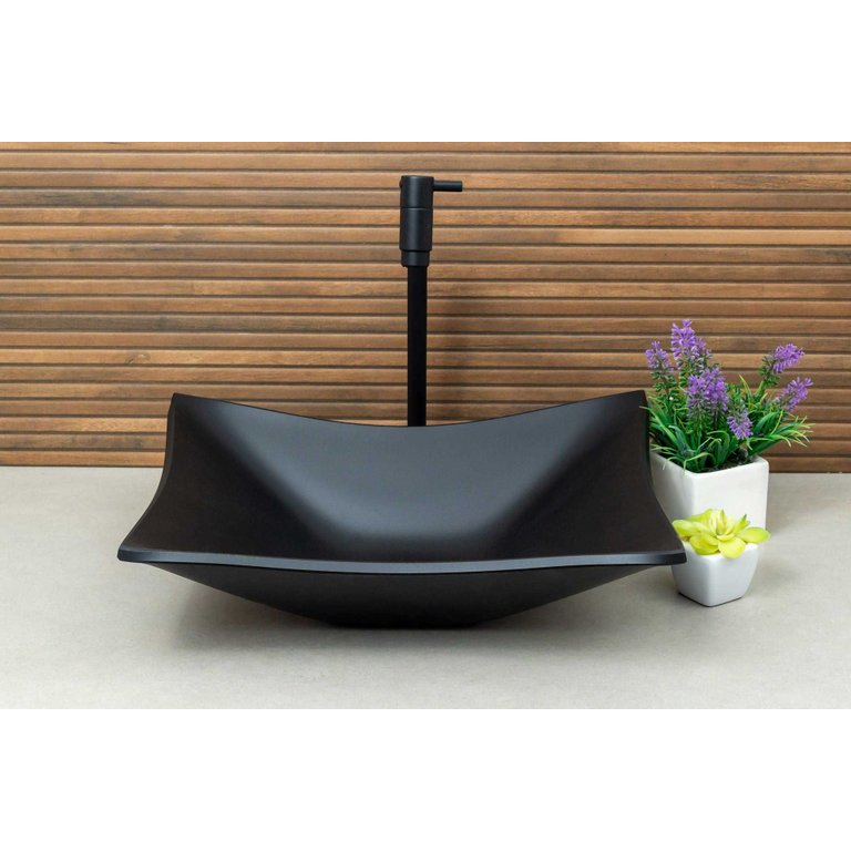 Conjunto Preto Fosco Banheiro Cuba de Vidro Retangular 38 Cm + Torneira Link + Válvula Click