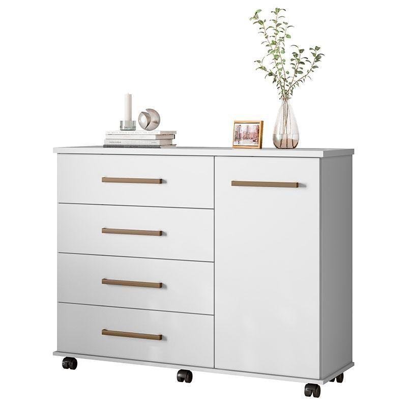 Cômoda Flora e Guarda Roupa Solteiro Astro Branco Flex - Demóbile - 2