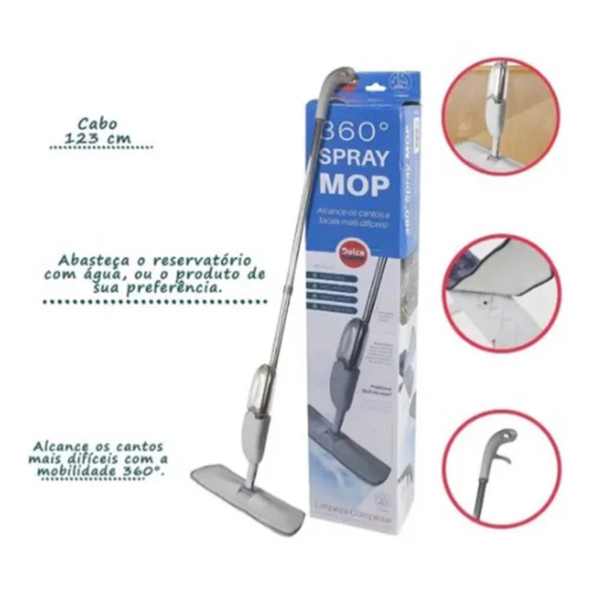 Vassoura Rodo Mop Spray Mágico Esfregão Limpeza Moderno:Branco - 4