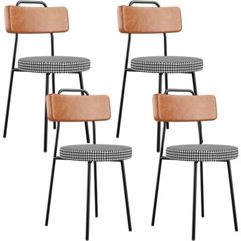 Kit 04 Cadeiras Decorativas Estofada Sala Jantar Barcelona L02 Couríssimo Camel Pied Poule - Lyam Ly