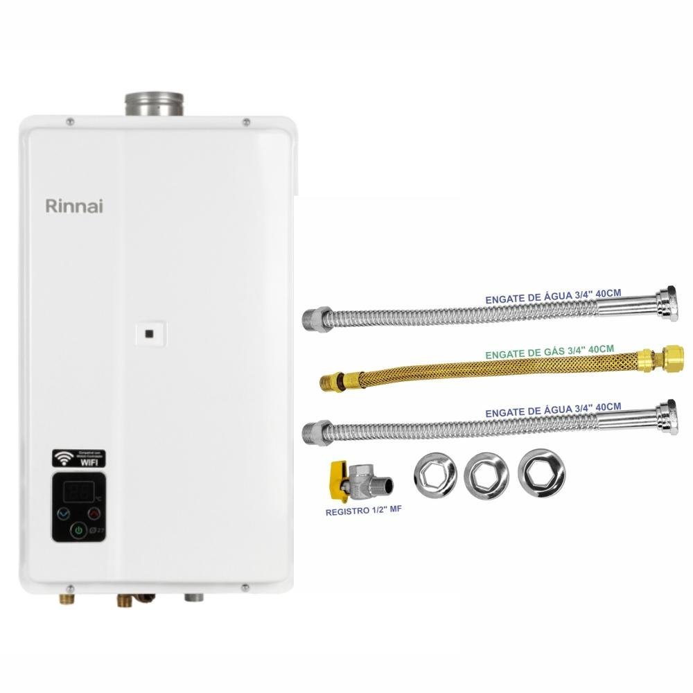 Aquecedor Rinnai 32,5 Litros E33 Feh Gn Branco (digital) + Kit Ligação de 40cm - 1