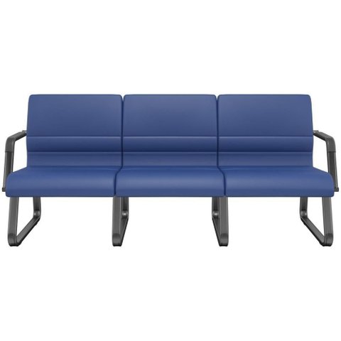Cadeira Longarina 3 Lugares Recepção com Braço Pés Preto Lev P03 Vinil Azul - Lyam Decor