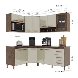 Cozinha Modulada Completa Fidelitá Lisboa 6 Peças 340cm 12 Portas 3 Gavetas com Tampo - 4