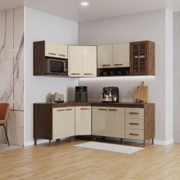 Cozinha Modulada Completa Fidelitá Lisboa 6 Peças 340cm 12 Portas 3 Gavetas com Tampo - 1