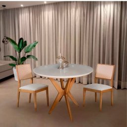 Mesa de Jantar Tampo e Vidro Redondo 80cm Base Estrela Mel Tampo Off White **somente a Mesa** - 1