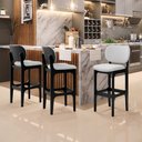 Ver imagem 2 de Kit 5 Banquetas Alta Bar Cozinha Sala Jantar Fixa Betta L02 Preto Linho Cinza - Lyam Decor