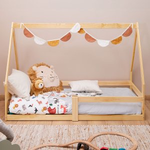 Mini Cama Infantil Montessoriana Casinha de Madeira com Estrado Sofia Natural