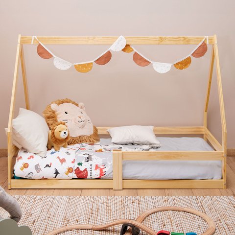 Mini Cama Infantil Montessoriana Casinha de Madeira com Estrado Sofia Natural Idimex