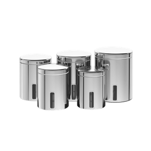 Conjunto de Potes para Mantimentos com Tampa e Visor Brinox Suprema 5 Peças Aço Inox