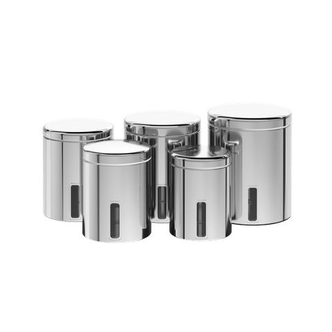 Conjunto de Potes para Mantimentos com Tampa e Visor Brinox Suprema 5 Peças Aço Inox