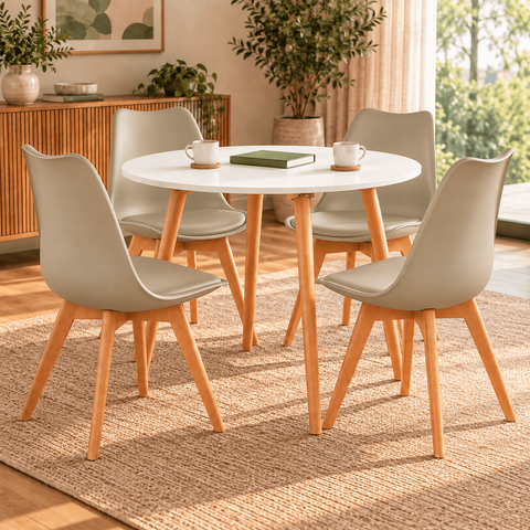 Conjunto Mesa de Jantar Redonda 90 cm com 4 Cadeiras Saarinen - Nude