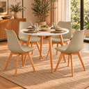 Ver imagem 4 de Conjunto Mesa de Jantar Redonda 90 cm com 4 Cadeiras Saarinen - Nude