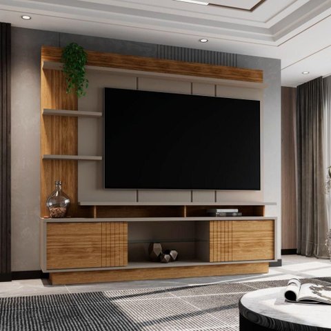 Estante Painel Home para Tv 65" Vinhedos Grigio Fosco/amêndoa- Mabe Magazine