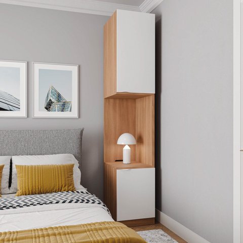 Mesa de Cabeceira Modular Direita 2 Portas 1 Gaveta Hera CabeCasa MadeiraOriginals Marrom Louro/Algodão