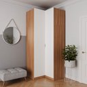 Ver imagem 1 de Guarda Roupa de Canto Reto Planejado com 3 Prateleiras 2 Gavetas Hera CabeCasa MadeiraOriginals Marrom/Louro/Algodão
