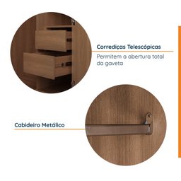 Guarda Roupa de Canto Reto Modular com 3 Prateleiras 2 Gavetas Hera CabeCasa MadeiraMadeira - 7