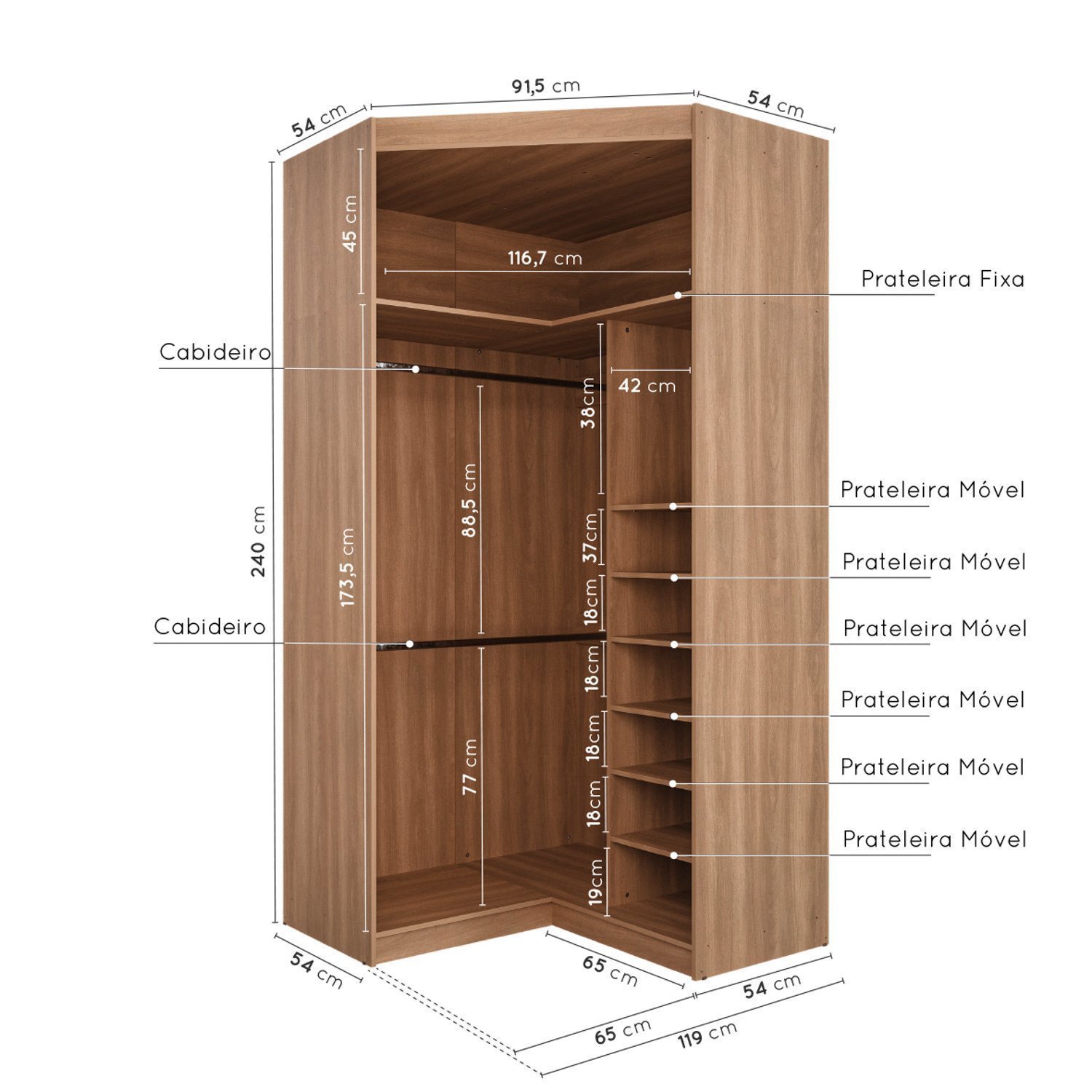 Guarda Roupa de Canto Closet Modular com 6 Prateleiras Hera CabeCasa MadeiraMadeira - 3