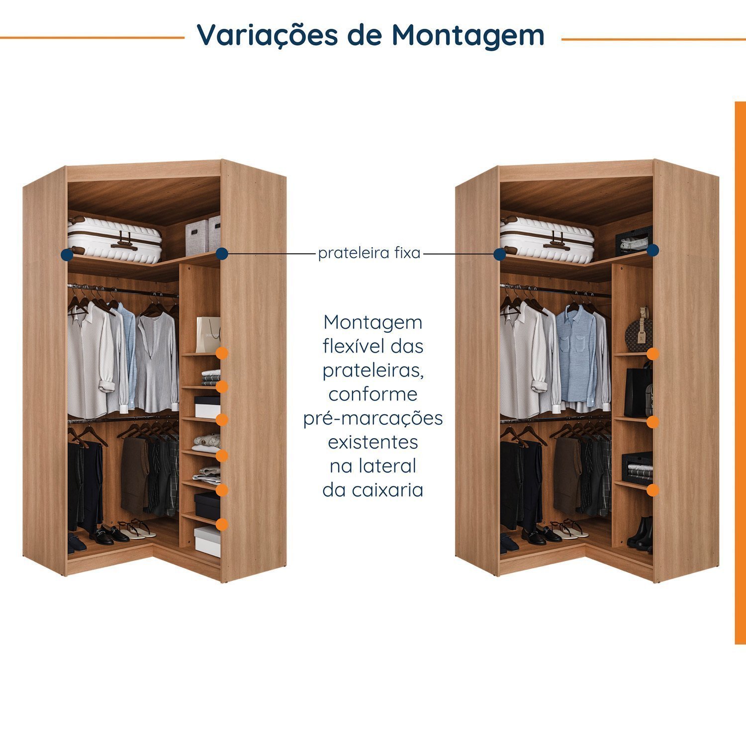 Guarda Roupa de Canto Closet Modular com 6 Prateleiras Hera CabeCasa MadeiraMadeira - 4