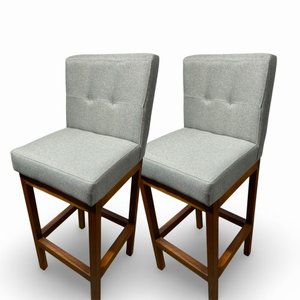 Kit 02 Banquetas Alta com Encosto Anatomico Tokio Linho Cinza Médio - G2home