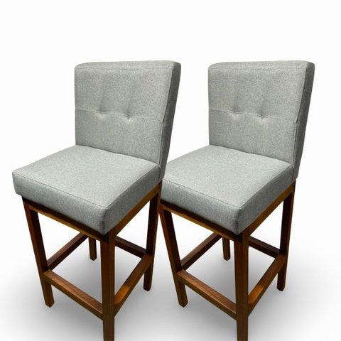 Kit 02 Banquetas Alta com Encosto Anatomico Tokio Linho Cinza Médio - G2home