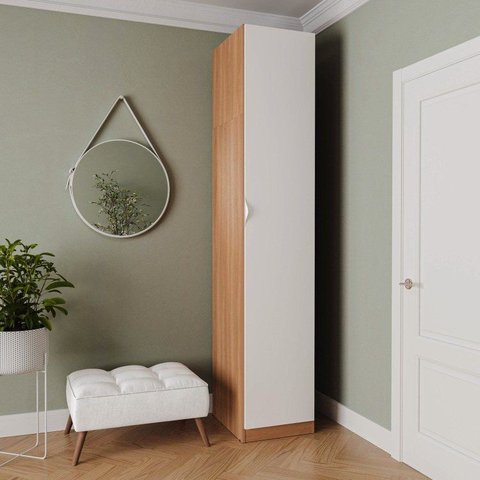 Guarda Roupa Planejado 1 Porta com 6 Prateleiras Hera CabeCasa MadeiraOriginals Marrom/Louro/Algodão