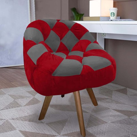 Poltrona Paloma Escritório Sala Giratória Madeira Suede Vermelho e Suede Grafite - Dominic Decor