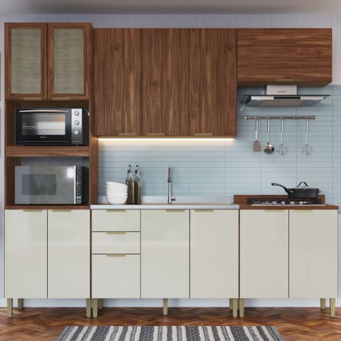 Cozinha Compacta Modulada 5 Peças Montenegro Marrom/Wuengue/Cristalo