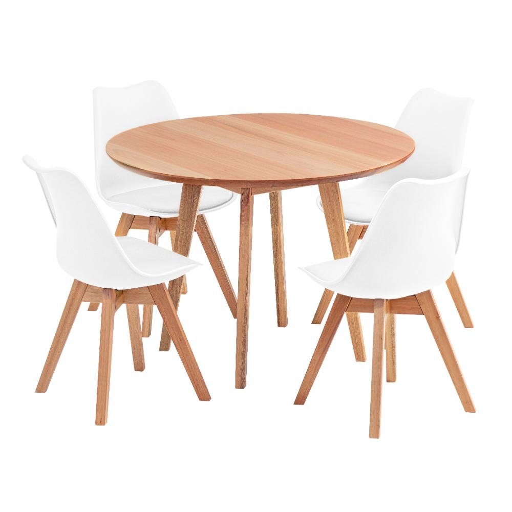 Conjunto Mesa de Jantar Redonda Vértice 105cm Natural com 4 Cadeiras Leda em Madeira Maciça - - 2