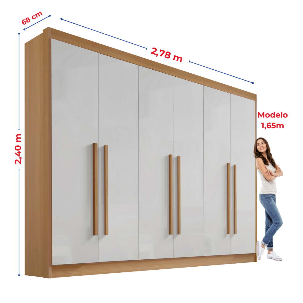 Guarda Roupa Casal Mdf 6 Portas 6 Gavetas 1 Gaveta Com Chave Dobradiça Slow - 5