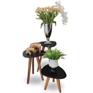 Conjunto de Mesa de Canto Organica Paris Preta - 3 Unidades