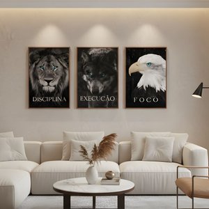 Kit 3 Quadros Disciplina Execução Foco Motivação Moldura:tabaco
