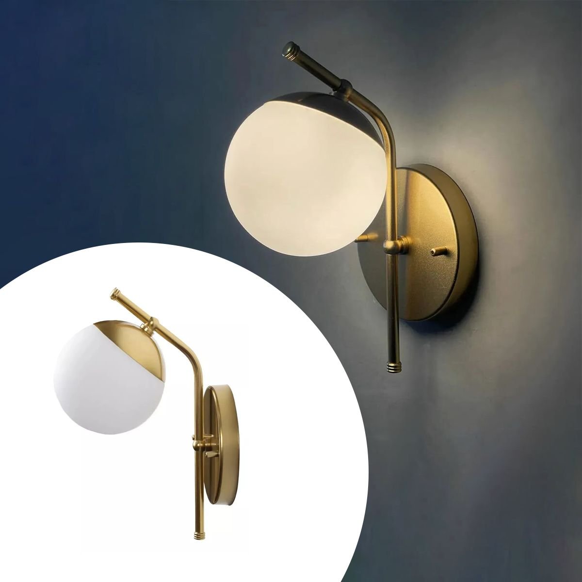 Arandela Luminaria de Parede Dourado Inclinada com Vidro Globo Fosco 12cm Bivolt