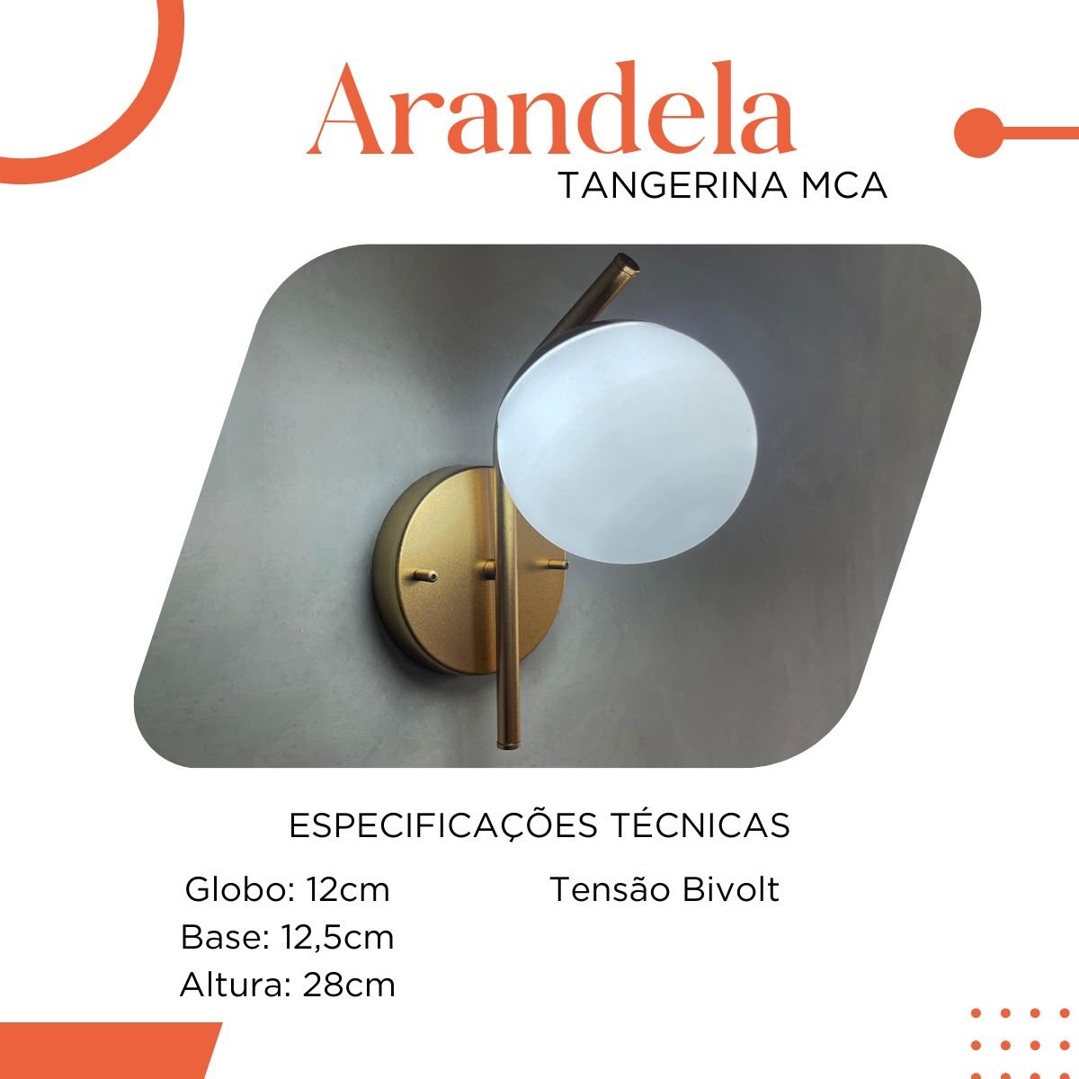 Arandela de Parede Dourado em Aluminio Inclinada com Vidro Globo Fosco 12cm Soquete G9 Tensao Bivolt - 4