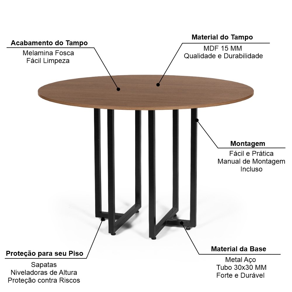 Mesa de Jantar 4 Lugares 90cm Redonda Industrial Dommus Noronha - Straub Web - 3