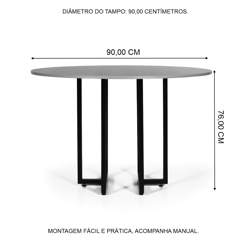 Mesa de Jantar 4 Lugares 90cm Redonda Industrial Dommus Noronha - Straub Web - 4