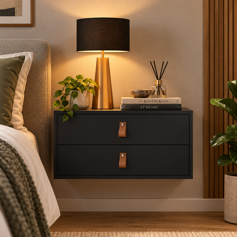 Mesa Criado Unic 60cm Suspenso/Flutuante para Parede Quarto:Preto